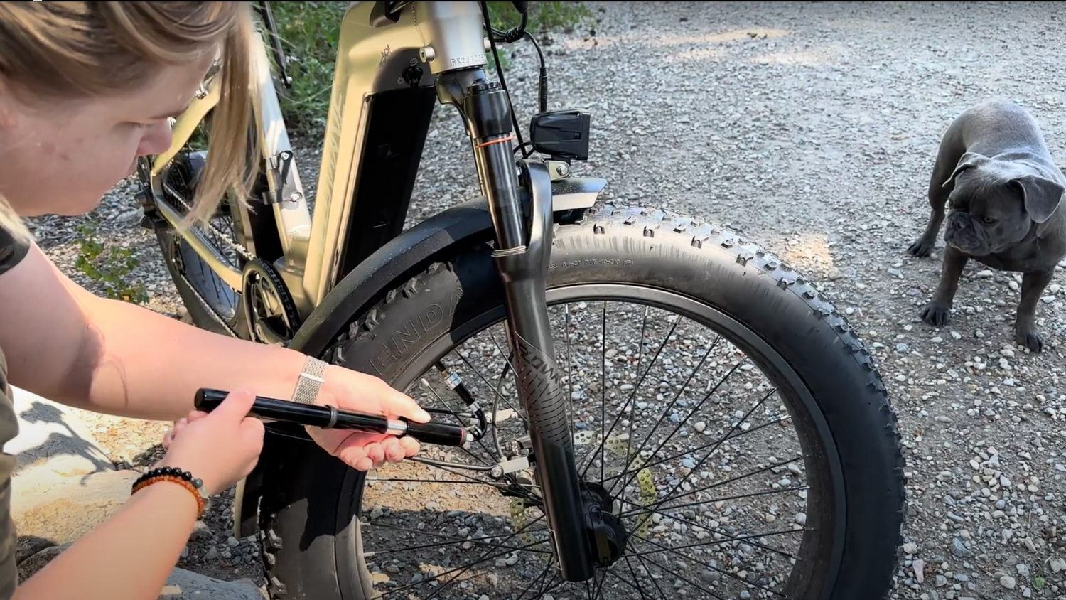 pumping the velowave ranger step-thru e-bike tires