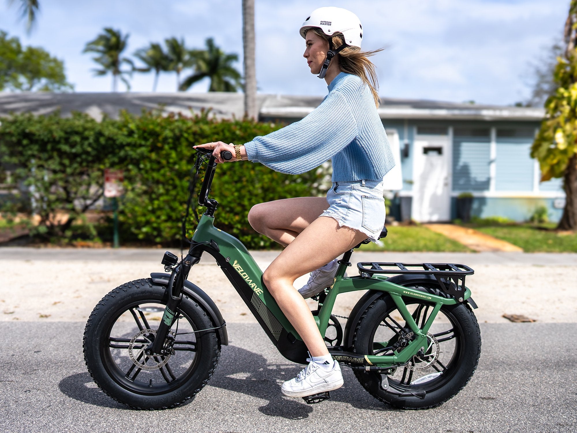 VELOWAVE Electric_Bicycles Pony Compact Step-Thru Electric Bike#color_seafoam-green